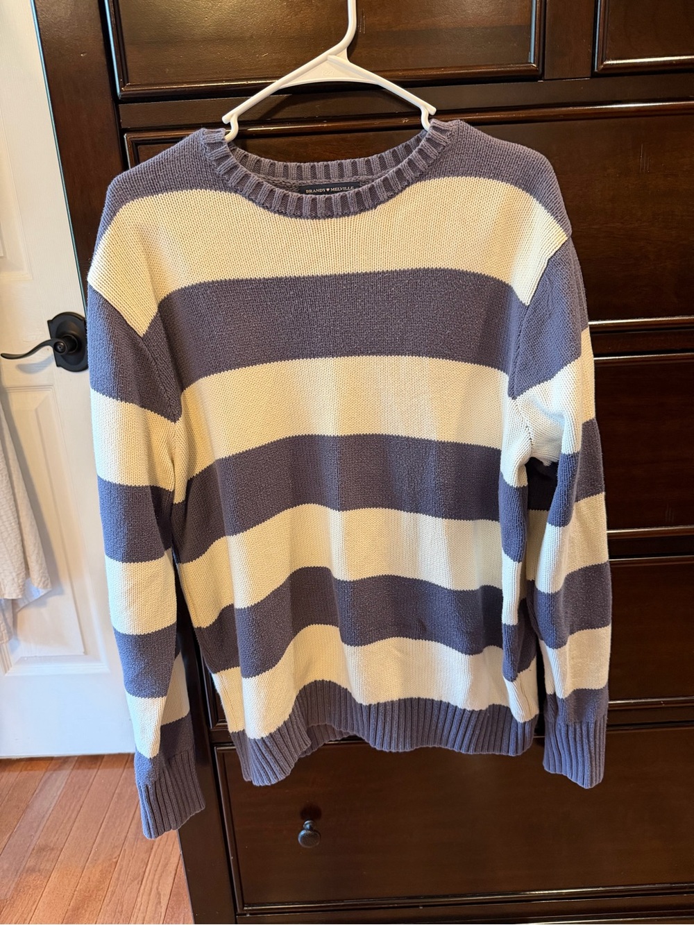 Brandy Melville Womens Wide Striped Crewneck - Blue & Cream